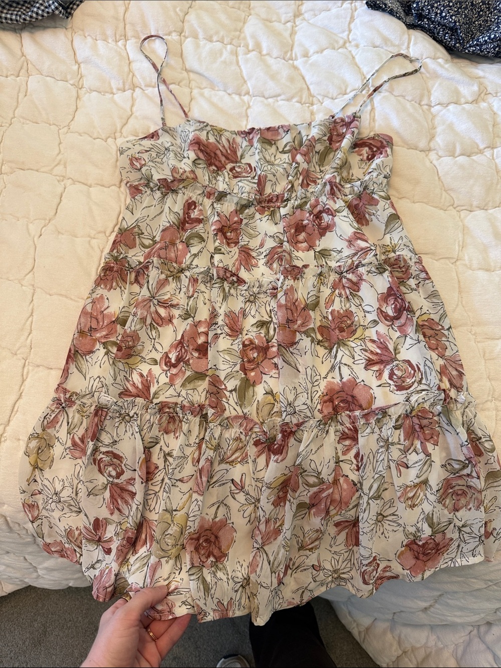 Floral Tiered Spaghetti-Strap Dress - Pink & Green